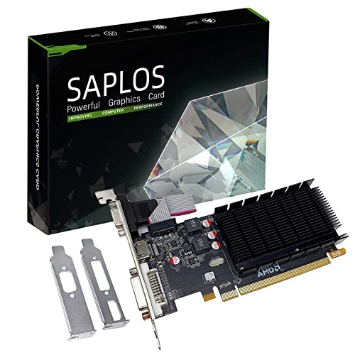 SAPLOS Radeon HD 5450 Carte Graphique, 2Go GDDR3 64-bit, Low Profile, HDMI DVI VGA, PCI Express x16, DirectX 11, PC Video Card, Computer GPU, 2 Monitors Support