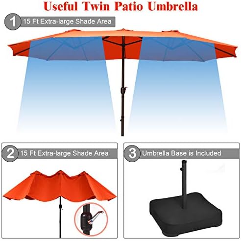 Tangkula 15 Ft Patio Double Sided Umbrella With Base Outdoor Extra Large Market Umbrella With Crank Handle Outdoor Twin Table Umbrella Base Included Umbrella With Crank And Base Orange Amazon Ca Patio Lawn