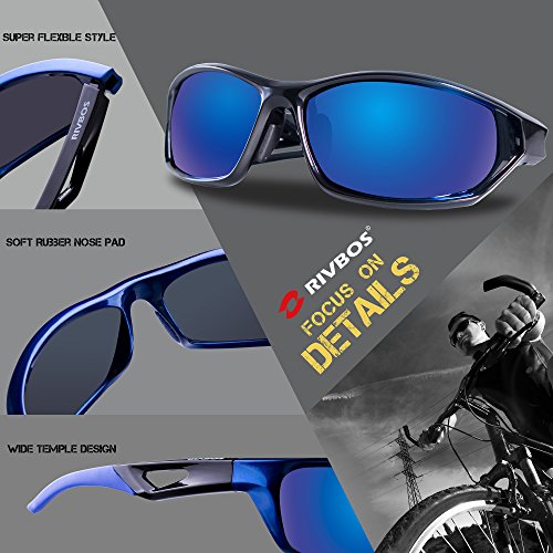 RIVBOS Polarized Sports Sunglasses Driving Sun Glasses for Men Women Tr 90 Unbreakable Frame for Cycling Baseball Running Rb831 (Blue Mirror Lens)