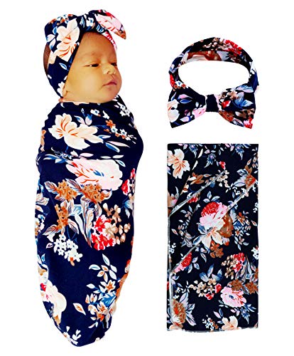 RATIVE Stretchy Swaddle Blanket Receiving Blankets with Headband Cap for Unisex Newborn Baby 0-3 Months Boys Girls