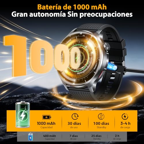 SLOKSFil Reloj Inteligente Hombre Militar con Bluetooth Llamada, 1000mAh Smartwatch Hombre con 1,52" HD/110+ Modos Deportes/24/7 Pulsómetro/Sueño/IP68 Impermeable/Podómetro Android iOS (Silica)