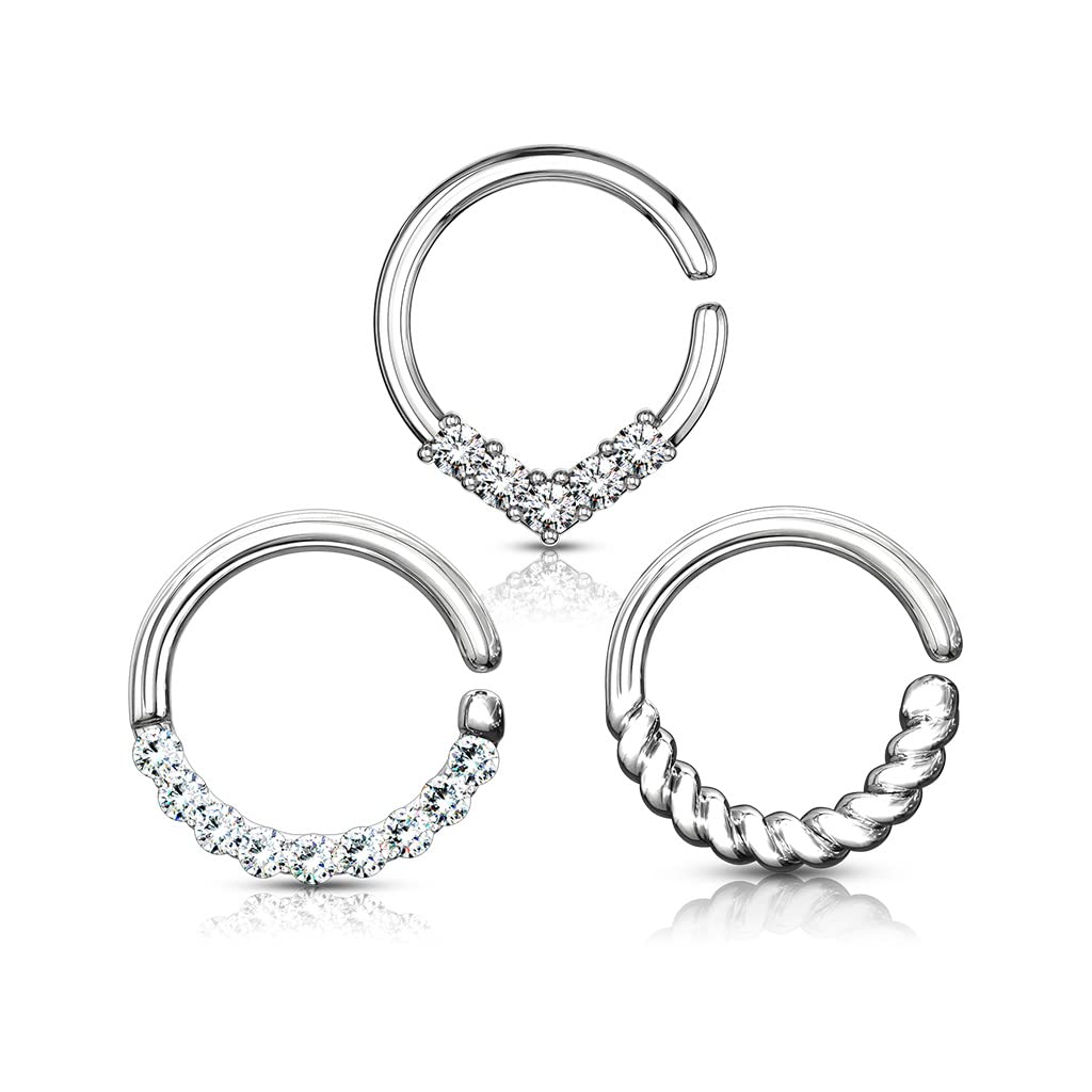 GBJUK 3 Pack of Silver Assorted Bendable Hoops for Cartilage, Tragus, Septum, Eyebrow and Conch Bar Piercings