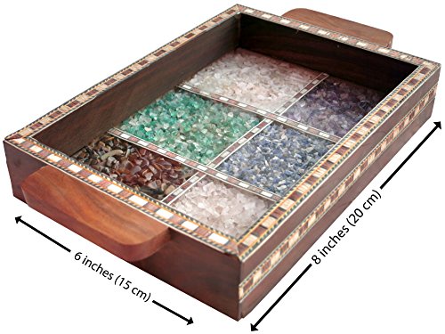 Handicraft Indian 7.5 x 5.5 Wooden Serving Tray with Crushed Gem Stones for Dining Tableware, Table DÃ©cor, Kitchen Serveware Dining Accessory, Breakfast Coffee Table Tray, Butler Serving Trays