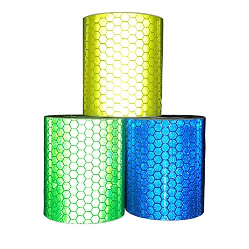 Viewm Reflective Tape 3 Rolls Safety Strips Warning Films 3.28 yard × 2 inch Per Roll (Blue Yellow Green)