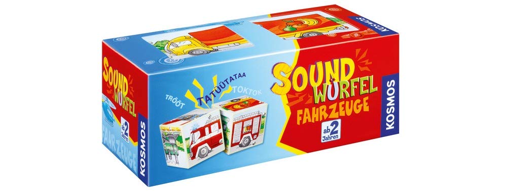Kosmos 697372 Sound Cube Vehicles, Educational Toy with Sounds for Children from 2 Years, Toy for Toddlers, Sounds of Fire Engine, Locomotive, Helicopter, Racing Car, Truck, Ship