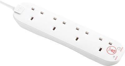 Masterplug 4 Socket Extension Lead 2m Cable Surge Protection Power LED White 13A