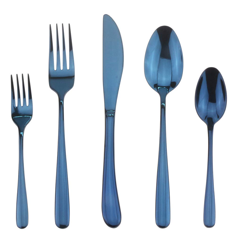 Flatware Set, 5 Pieces BLUE Silverware Set, 18/10