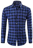 MIEDEON Men's 100% Cotton Long Sleeve Plaid Button Down Dress Shirt