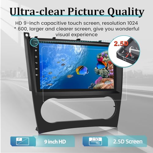 Car Radio for Mercedes Benz C Class W203 W209 C180 C200 2005-2009 [2G+64G] 9 Inch Touch Android Car Stereo Wireless Apple Carplay/Android Auto / 1080P / WiFi + AHD Rear View Camera