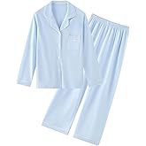 QZH.DUAO Girl & Women's 100% Cotton Pajamas Set Long Sleeve Button Down Sleepwear Nightwear Soft Pjs Sets, 5 Years - L