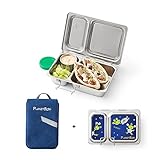 PlanetBox SHUTTLE Eco-Friendly Stainless Steel Bento Lunch Box with 2 Compartments for Adults and Kids - Blue Carry Bag with Aliens Magnets