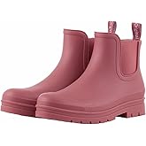 planone Women’s Fashion Waterproof Short Chelsea Rain Boots Durable Non Slip Ankle Rubber Boots Work Booties Lightweight Outdoor Garden Shoes with Removable Insole