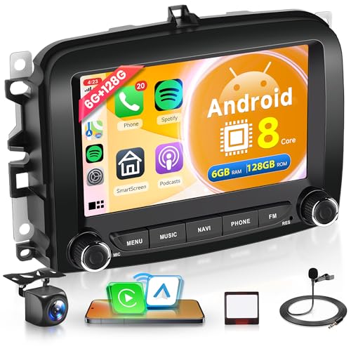 6G+128G 8 Core Wireless Carplay Android 15 Car Radio for Fiat 500L 2013-2019 7 Inch Touchscreen Car Radio with Android Car GPS Navi WiFi Mirror Link Bluetooth FM/RDS/DSP/SWC Rear Camera