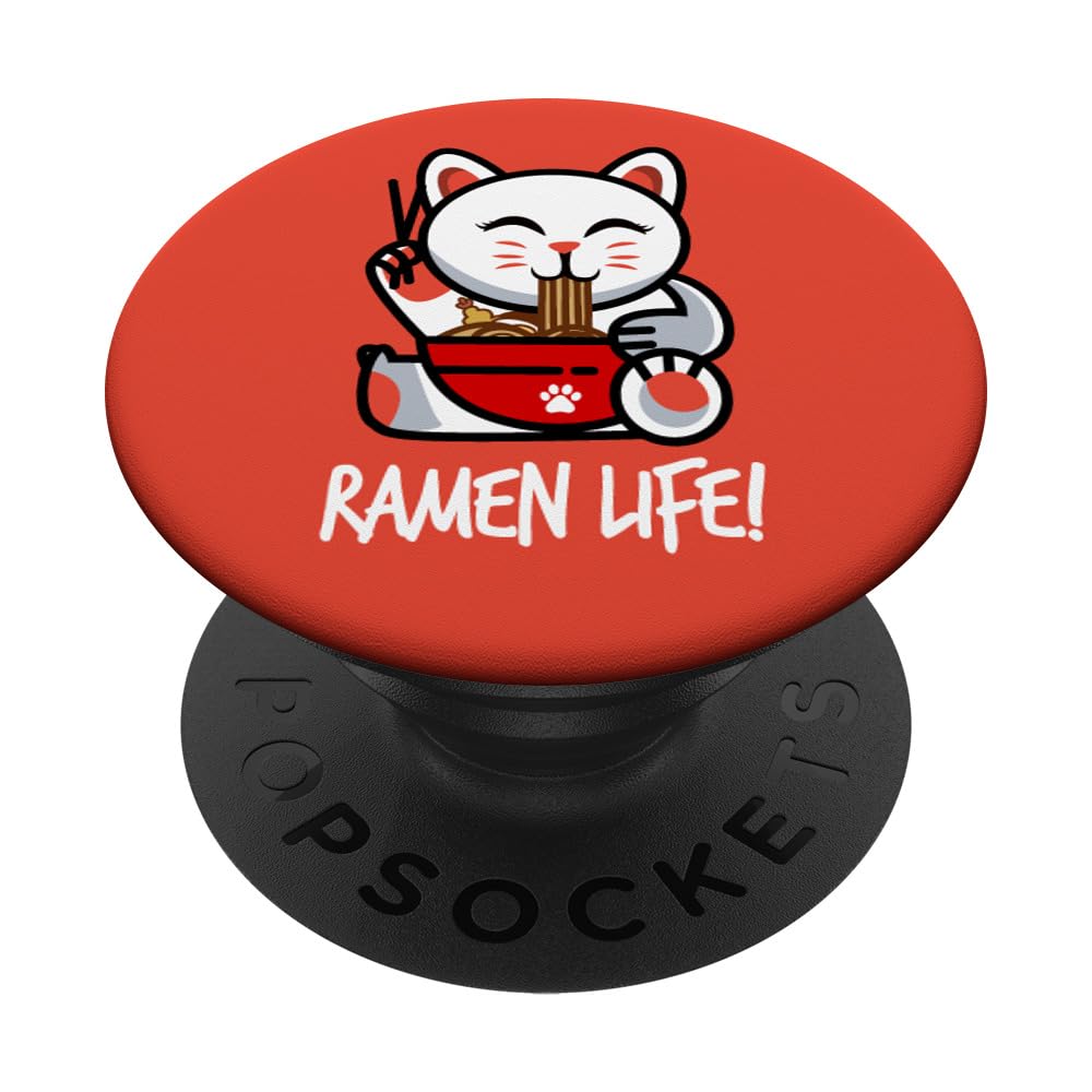 Kawaii Ramen Cat Ramen Life Ramen Life Japanese Kpop Red PopSockets Adhesive PopGrip