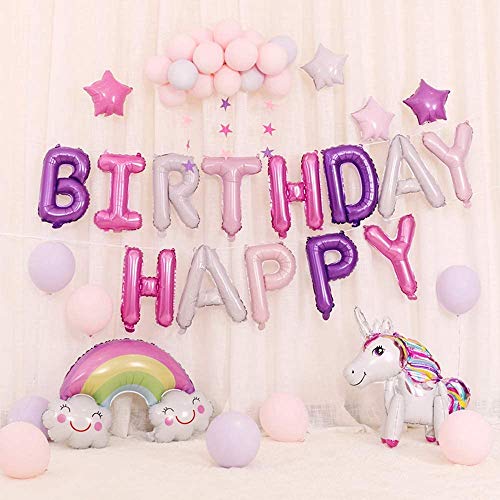 Happy birthday banner, toy story birthday party supplies Unicorn Party Decoration for Girl Boy Birthday, birthday decorations, Gold Balloons, Pink & Purple Balloon