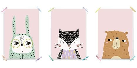 myprinti® 3er Set Kinderzimmer Poster Babyzimmer Bilder | Mädchen Baby | Wanddeko Bildergalerie Deko | Größe DIN A5 | Hase, K