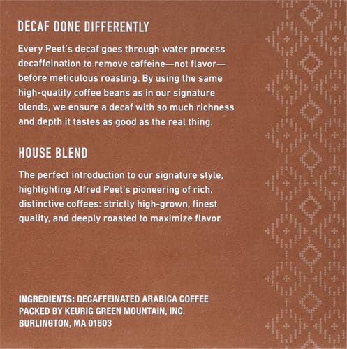 PEET’S COFFEE, DARK ROAST DECAFFEINATED COFFEE K-CUP PODS FOR KEURIG BREWERS – DECAF HOUSE BLEND 10 COUNT (1 BOX OF 10 K-CUP PODS) PACKAGING MAY VARY