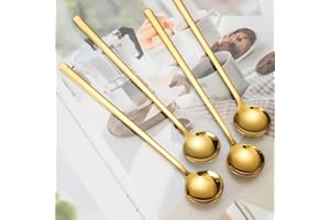 4pcs Stainless Steel Long Handle Spoons, Golden Coffee Stirring Scoops Teaspoons with Long Handle, Elegant Mixing, Serving Ut