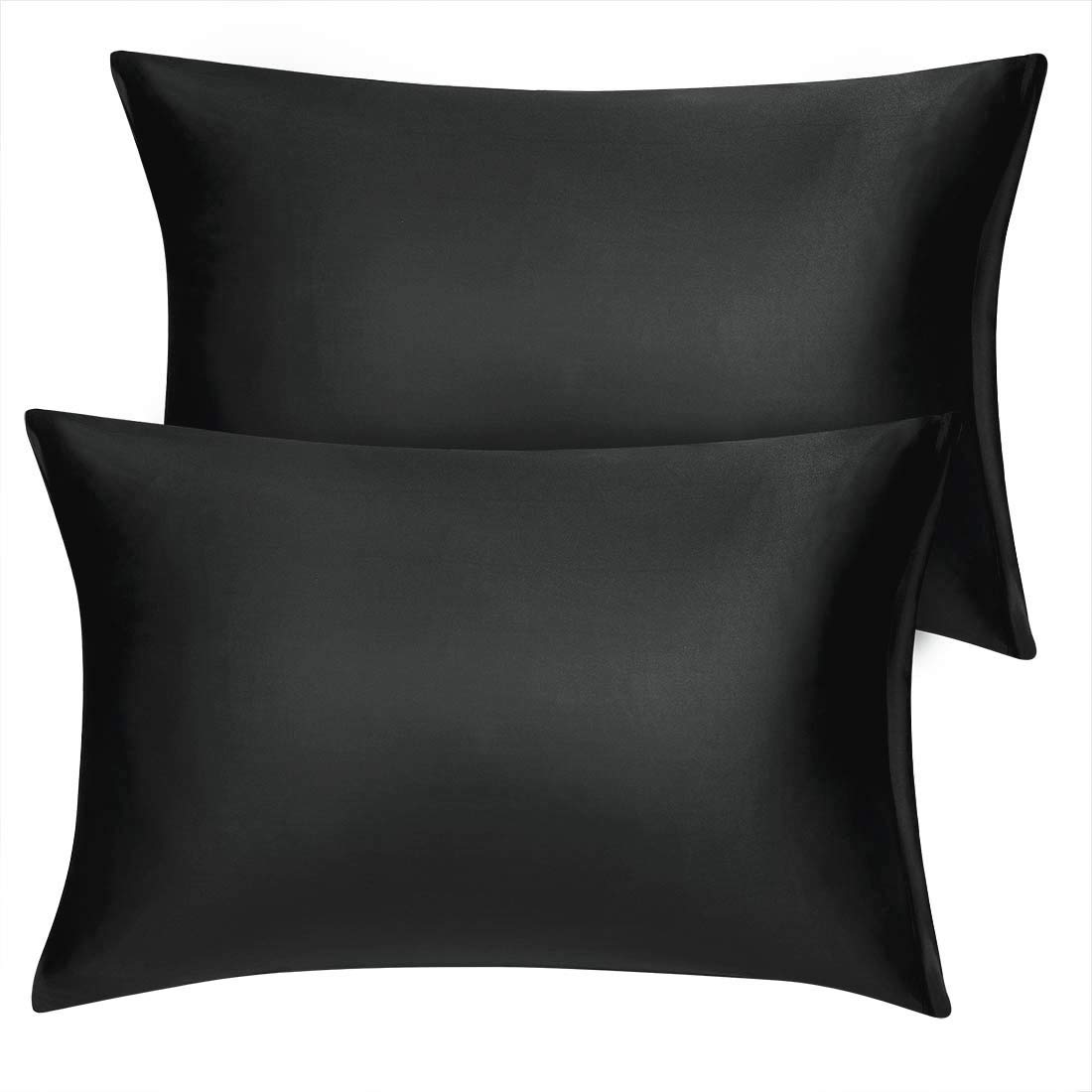 sourcing map Satin Pillowcase for Hair and Skin 2 Pack, Wrinkle and Fade Resist Silky Soft Pillow Cases Set with Zipper Closure Black 50 x 90cm