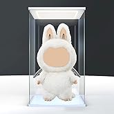 DuvinDD Acrylic Display Case for Zimomo for Labubu, 23.6 inch Tall Clear Large Doll Display Box with LED Light Top for Lego Display Case Dustproof Protective Showcase