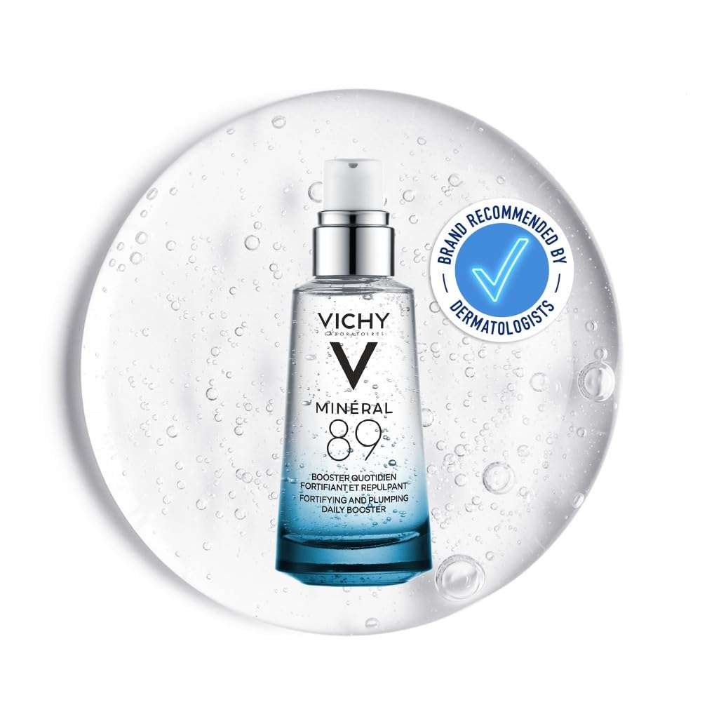 Vichy Minéral 89 Hyaluronic Acid Daily Hydrating Booster, Face Serum, With Polyglutamic Acid, 89% Vichy Volcanic Mineral Water, Lightweight Gel Texture, All Skin Types, Hypoallergenic, 50ml