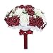 Febou Wedding Bridal Bouquet, Wedding Bride Bouquet, Wedding Holding Bouquet with Artificial Roses Lace Pearl Ribbon, Perfect for Wedding, Church, Party and Home Decor(Heart Pearl, White+Dark Red)