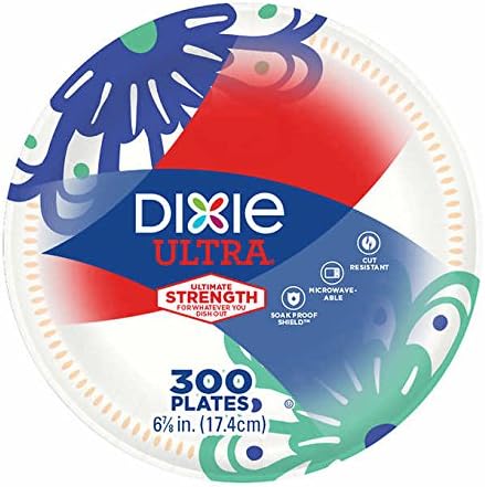 Dixie ウルトラ電子レンジ対応ペーパープレート 浸け防止シールド ビッグパーティーパック 厚手 6 7 8インチ 300枚