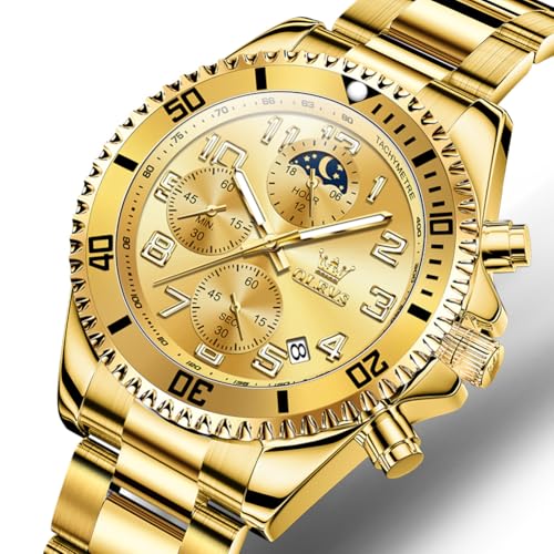OLEVS Watches Men Waterproof Luxury Big Face Mens Watch Stainless Steel Day Date Quartz Analog Dress Watches for Men Luminous Relojes De Hombre (Green/Blue/Black/Gold)