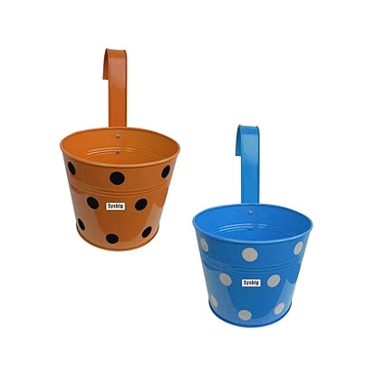 Kraftsplanet Garden Decor Set of Two Polka Design Railing planters with Detachable Hooks Set