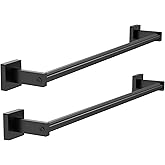 MKO Towel Bar for Bathroom, 24" Hand Towel Holder Rod with Metal, Black Towel Racks for Bathroom Hanger Wall Mounted for Home Essentials, 2 Pack
