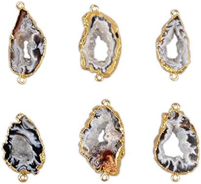 JAB Freeform Natural Onyx Agate Slice Pendant Connector with Double Bails for Necklace Bracelet Jewelry