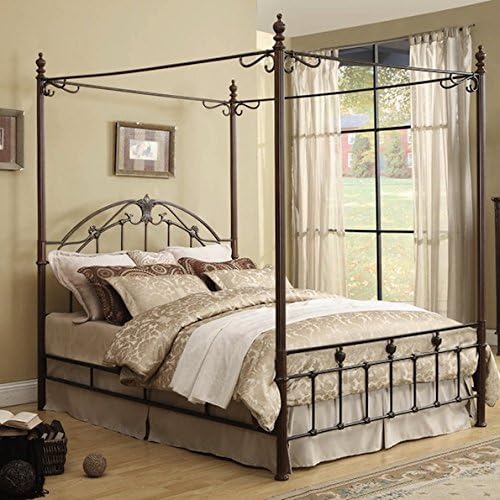 Modern Metal Graceful Scroll Bronze Iron Queen-sized Canopy Poster Bed