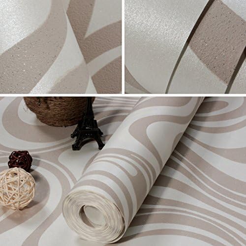 KeTian Modern Luxury 3D Abstract Curve Wallpaper Non-Woven Flocking Strips for Living Room/Bedroom Wallpaper Roll 0.7m (2.29' W) x 8.4m (27.56' L) = 5.88㎡ (63.11 sq.ft) (Cream&Silver&Gray) - Image 4