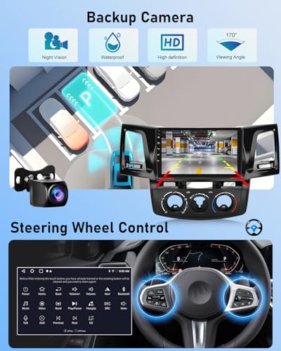 NHOPEEW 2G+64G Android Car Radio for Toyota Hilux 2005-2014 - Wireless Carplay & Android Auto - 9 Inch Android Stereo with WiFi EQ GPS Mirror Link FM RDS + AHD Camera & Mic