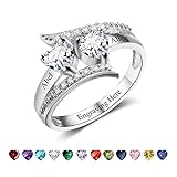 Lam Hub Fong Personalized Mothers Rings with 2 Simulated Birthstones Womens Engagement Rings Promise Name Rings for Her Valentines Day Jewelry for Women