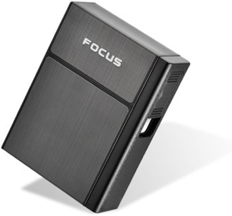 Unishow ® Metal Cigarette Case with USB Lighter Electronic Flameless Windproof Lighters for Men Smooking Tools Accessories (Black-61368)