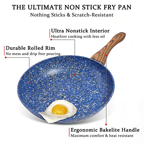 MICHELANGELO Granite Frying Pans, Nonstick Frying Pan Set, Blue Granite Rock Frying Pans Nonstick, Stone Nonstick Skillets, Induction Compatible, 9.5" & 11" â€“ Blue