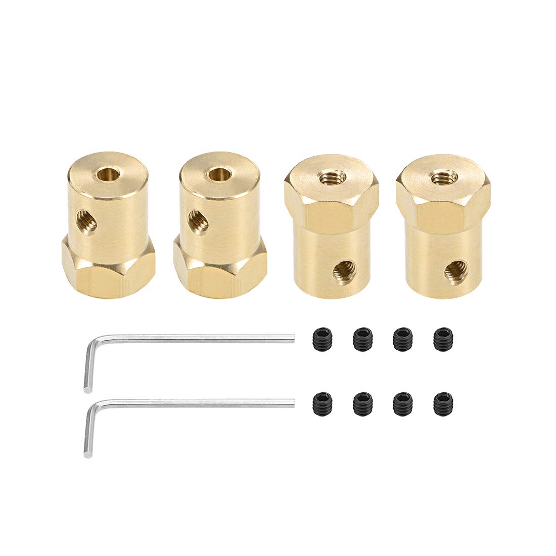 sourcing map Hex Coupler 3mm Bore Motor Hex Brass Shaft Coupling Connector for Car Wheels Tires Shaft Motor 4pcs