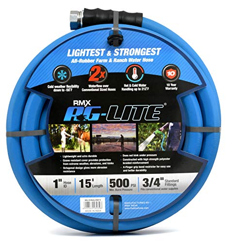 AG-LITE Rubber Hot & Cold Water Rubber Garden Hose: Ultra-Light & Super Strong - 2X The Water Flow Than 5/8" Hose (1" x 15') - BSALONE15
