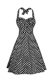 V Fashion Women's Rockabilly 50s Vintage Polka Dots Halter Cocktail Swing Dress, Black XXL
