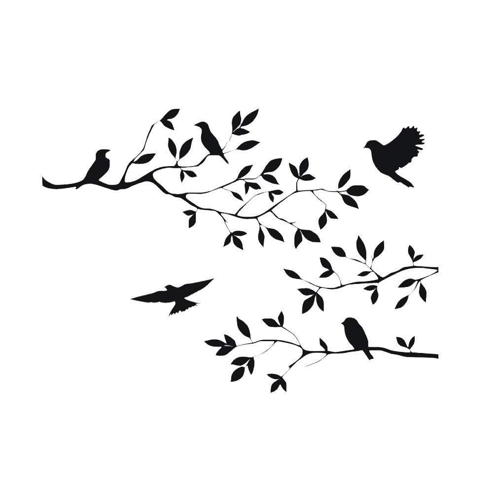 CUNYA 60 x 35cm Black Tree Branches Wall Stickers Nursery Leaves, DIY Removable Vinyl Wall Art Wallpaper Decal Mural Home Decor for Living Room, Bedroom, and Farmhouse Decor (Birds)