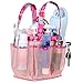 Portable Shower Caddy Dorm, Large Capacity, Quick Dry Toiletry Bag with Metal Hook, Hanging Shower Bag, College Dorm Room Essentials for Girls Boys, Mesh Toiletry Shower Tote for Gym and College Dorm (Pink)