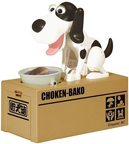 Choken Puppy Hungry Eating Dog Coin Bank Money Saving Box Piggy Bank (Black+White Dog, One Size)