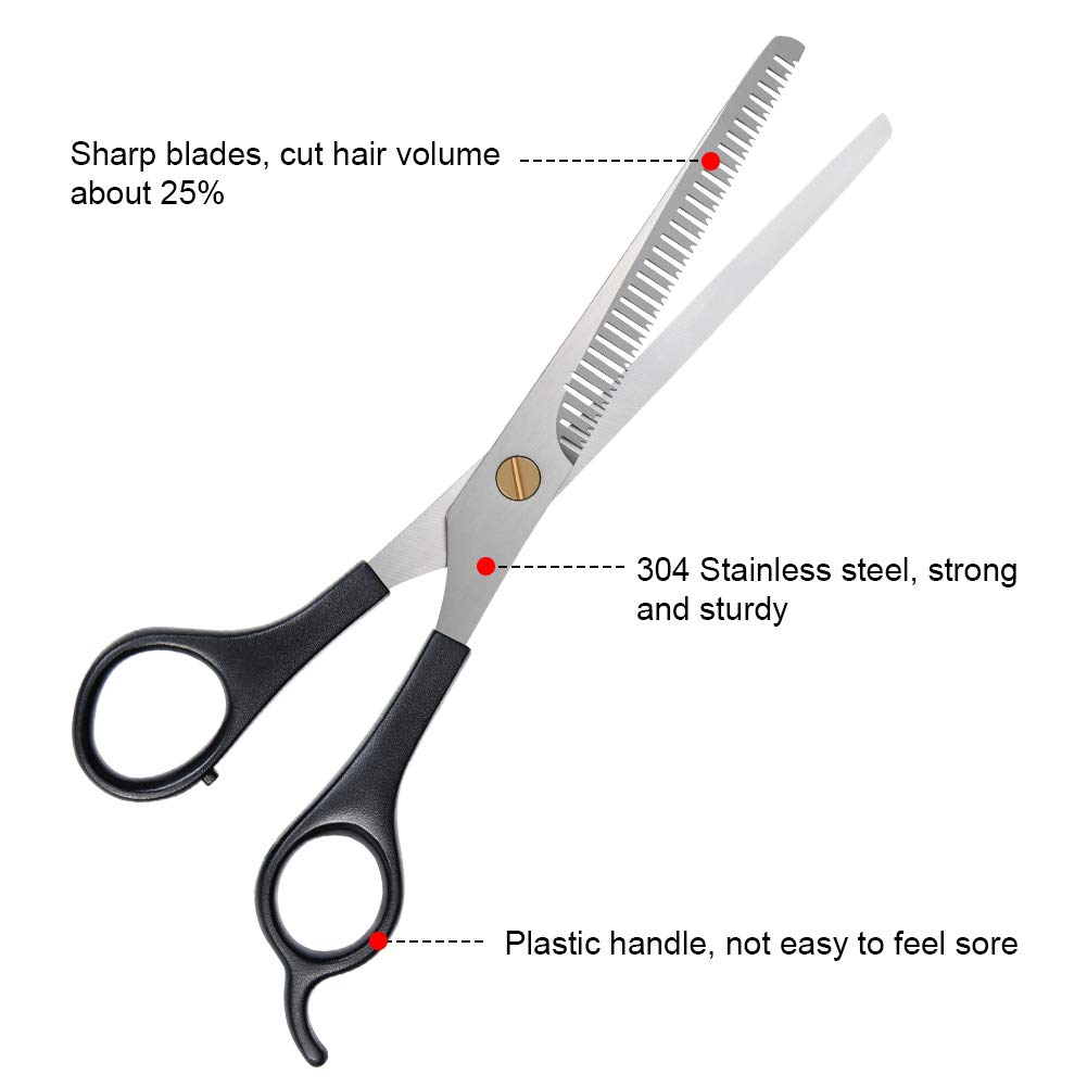 URAQT Haarschere Set, 2 Scharfe Professionell Scheren-Sets, Licht Einseitiger Effilierer, Scharfe Friseurscheren, Haarschneideschere, Kamm, für Damen,Herren,Kinder,Haustier, Schwarz 3