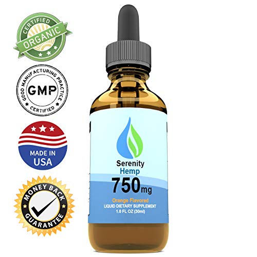 Serenity Hemp Oil - 1 fl oz 750 mg (Orange) - Certified Organic - Relief for Stress, Inflammation, Pain, Sleep, Anxiety, Depression, Nausea - rich in Vitamin E, Vitamin B, Omega 3,6,9 and MORE!