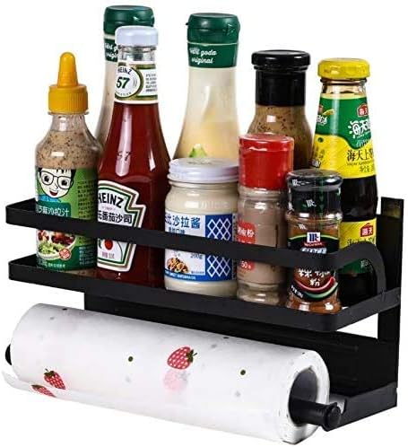 NICE Refrigerator storage box, magnetic refrigerator organizer, side rack paper towel rack, spice jar rack kitchen storage seasoning jar storage box, dining room, workbench (black) (16cm)