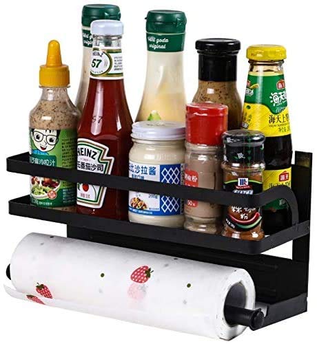 NICE Refrigerator storage box, magnetic refrigerator organizer, side rack paper towel rack, spice jar rack kitchen storage seasoning jar storage box, dining room, workbench (black) (16cm)