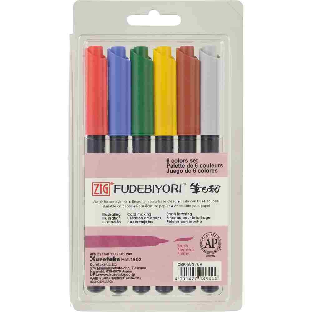 Set of 6 Zig Fudebiori Brush Pen