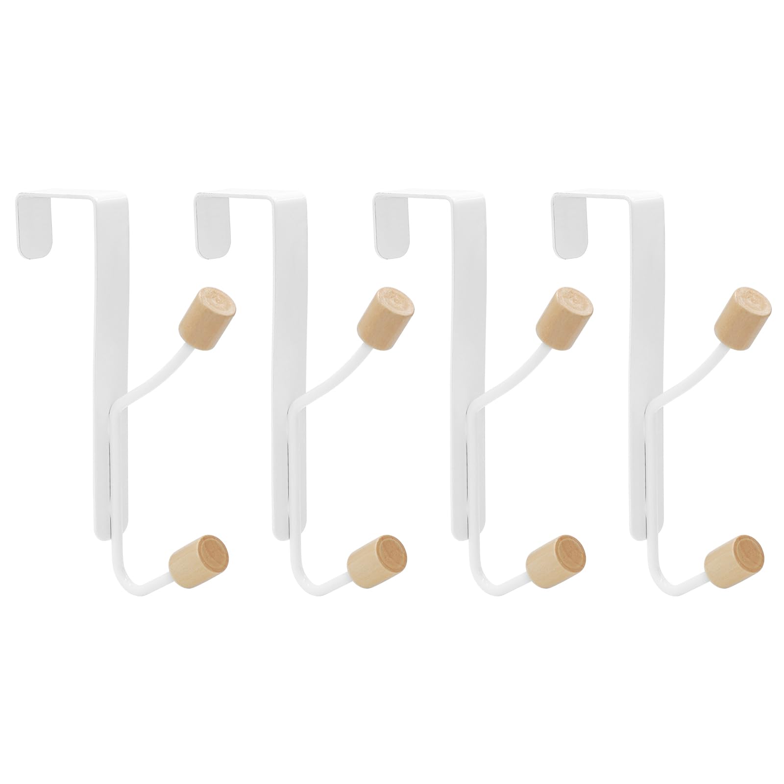 MABAHON Over The Door Hanger,4 Packs Sturdy Metal Over Door Wooden Hooks Organizer Rack Over Door Hanging Hooks for Hanging Towel Coats Clothes Hats Bags Bathroom (White)