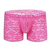 FEESHOW Men's Lace Flower Floral Print Pouch Underwear Boxer Briefs Shorts Rose One size